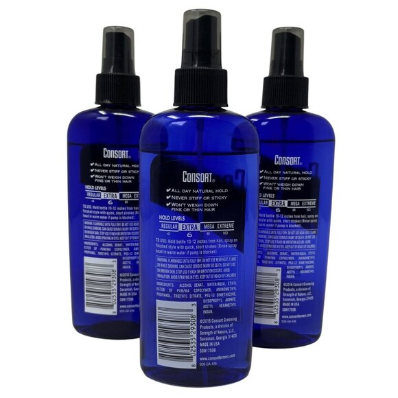 Consort Hair Spray for Men, Extra Hold, Unscented, Non-Aerosol 8 oz 3 pack - Picture 2 of 3